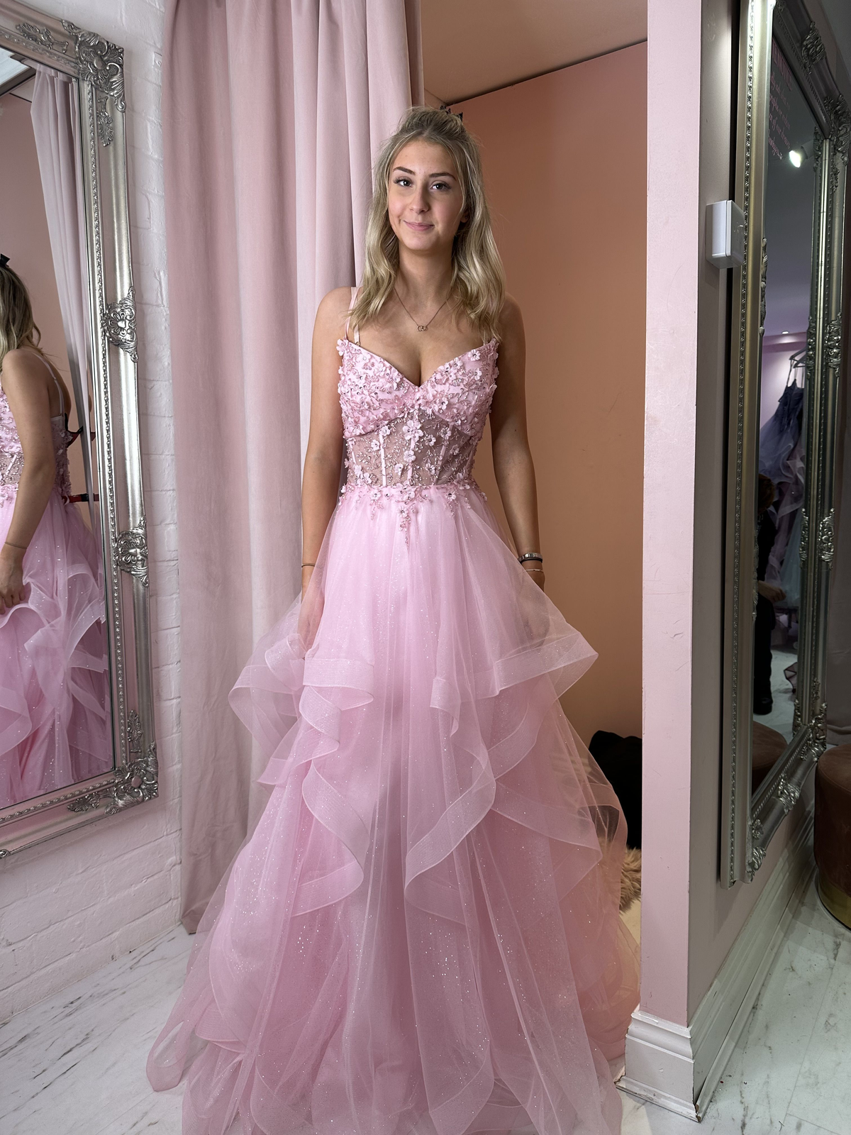 A-Line Pink Prom Dresses Princess Dress Formal Floor Length - VelvetHem