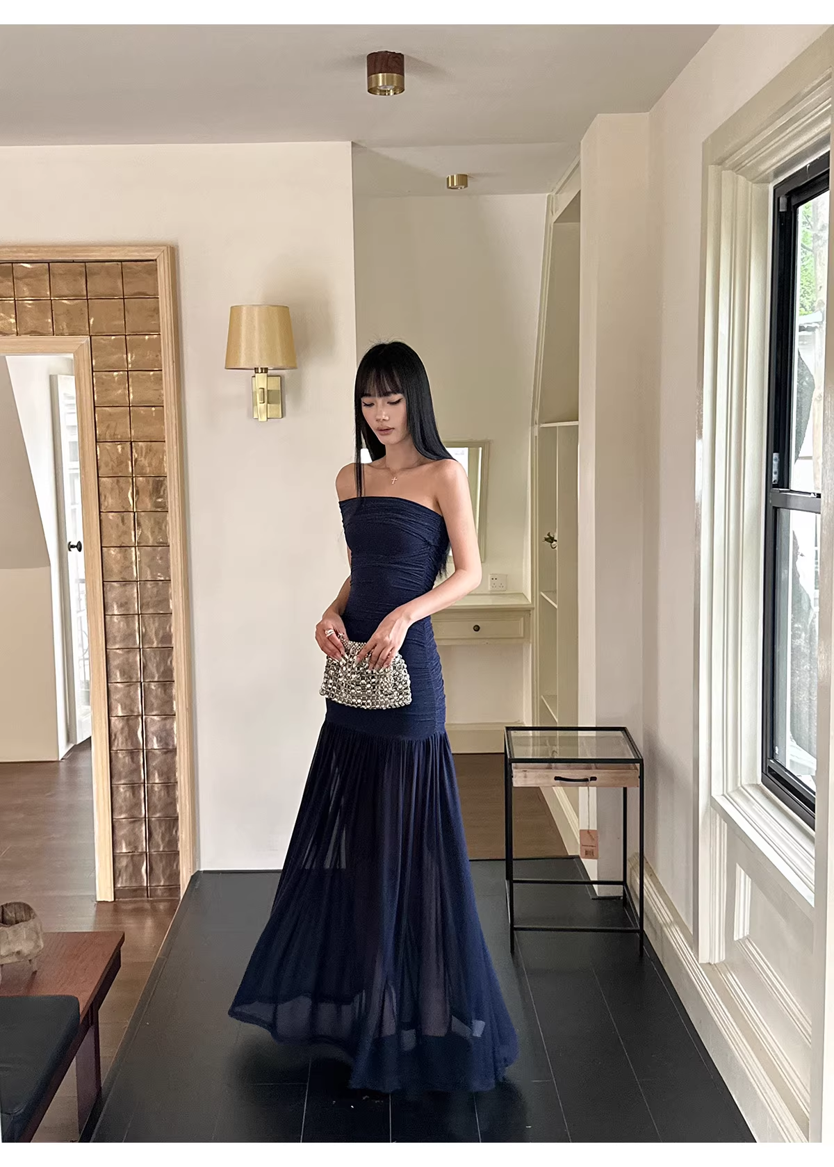Sexy Halter V Neck White A Line Long Party Dress Formal Evening Gown - View 7 | VelvetHem