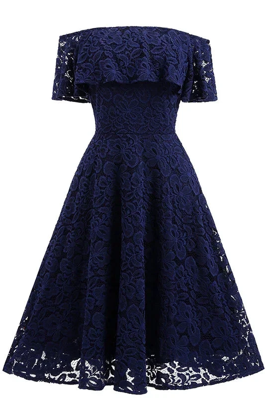 Dark Navy Lace A-line Homecoming Dress (ZD12468) - VelvetHem