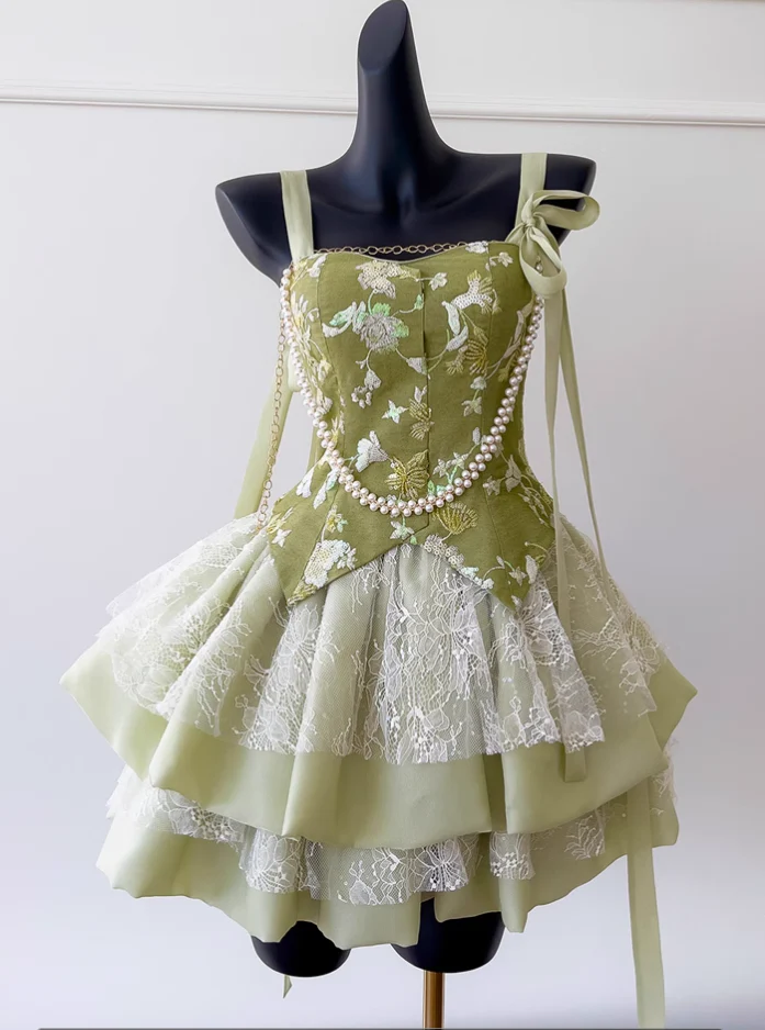 Pretty Green Satin Lace Short homecoming Dress Birthday Outfits