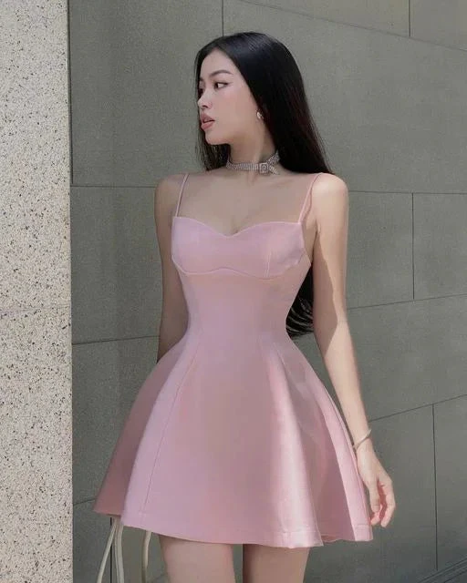 Cute Pink Spaghetti Straps A-line Homecoming Dress Y2878 by simplepromdress