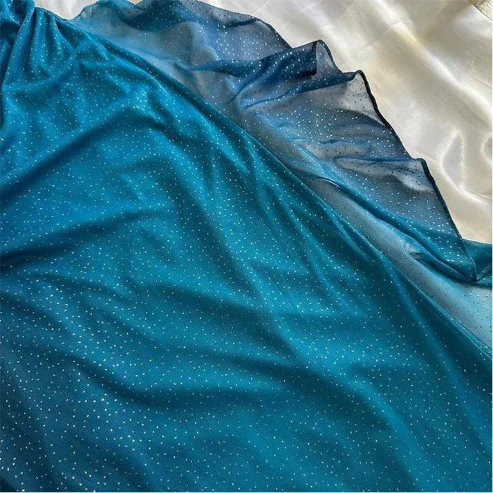 Beautiful Halter Ombre Navy Blue V Neck Chiffon Long Prom Dress Party Dress