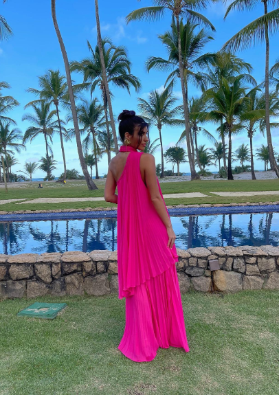 Elegant Long Pleated High Neck Evening Dresses A-Line Chiffon Formal Dress for Women - View 3 | VelvetHem