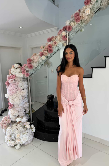 Sweet Pink Strapless Mermaid Sequin Chiffon Long Prom Dress Birthday Dress