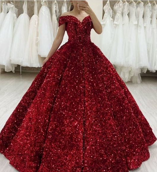 Burgundy Quinceanera Dress Off The Shoulder Sequins Ball Gown Sweet 16 Dress - View 3 | VelvetHem