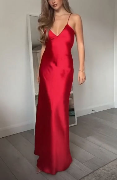 Sexy Red Backless Evening Dress Straps V Neck Party Prom Dress - VelvetHem