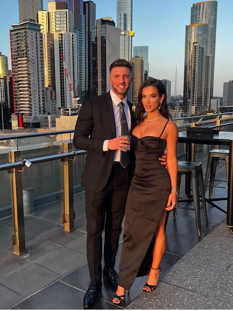 Sexy Maxi Dress Elegant Summer Satin Dress Bodycon Cut Out Side Split Spaghetti Strap Prom Dresses - VelvetHem