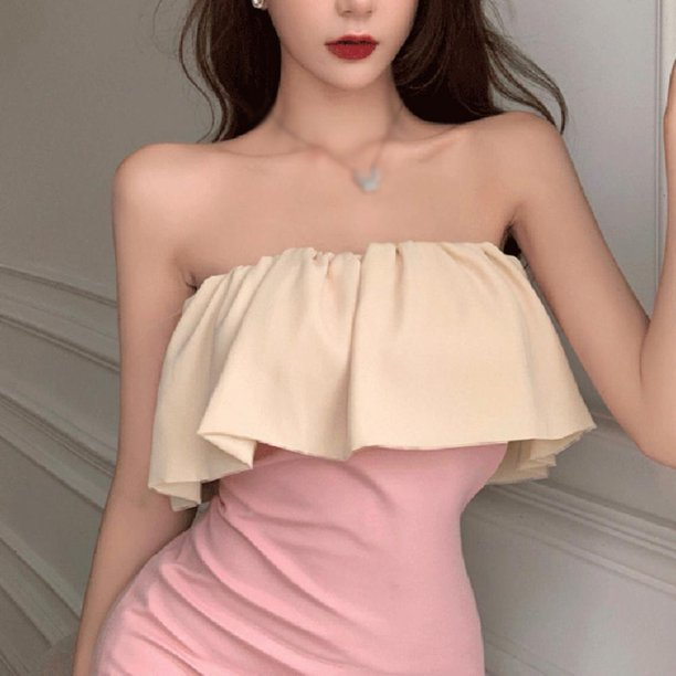Women Summer Off-Shoulder Sleeveless Ruffled Tight Short Tube Dress Homecoming Dress