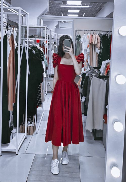 Simple red prom dress, red evening dress