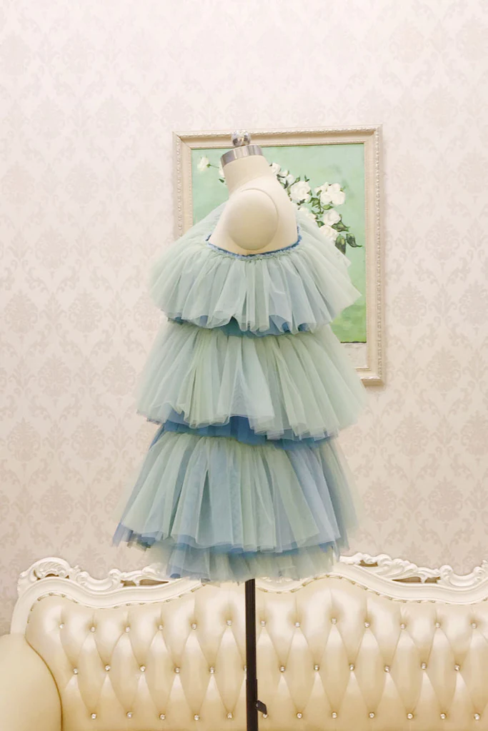 Unique One Shoulder Tulle Homecoming Dress, Short Layers Party Dress