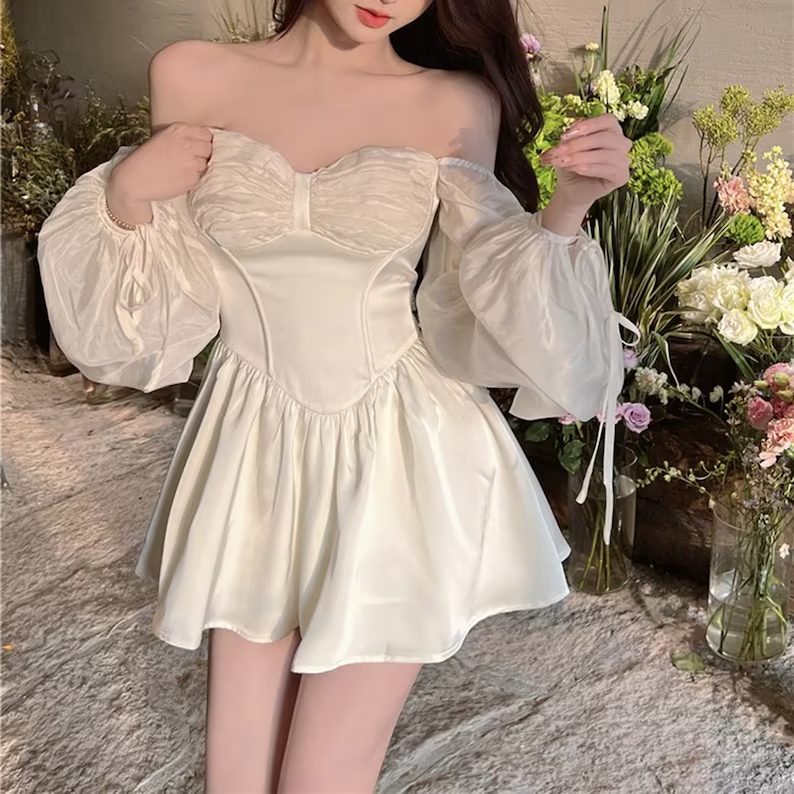Puff Sleeve Mini Dress,French Fairy Dress Homecoming Dress