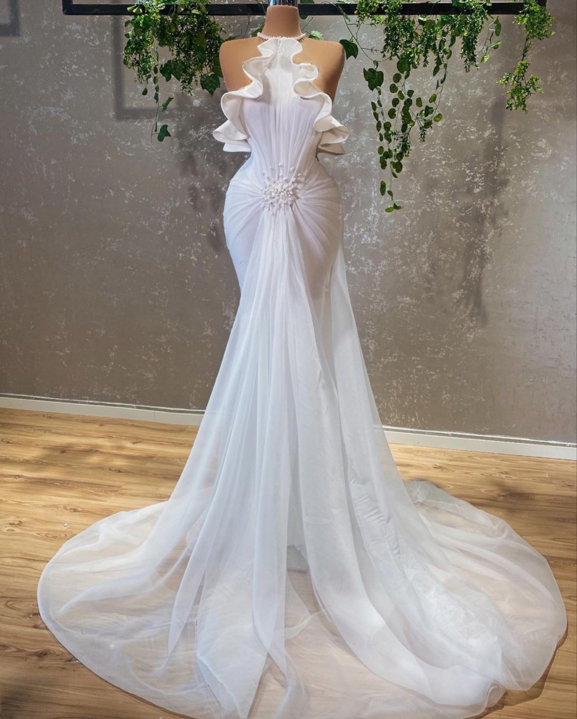 white evening dress, tiered evening dress, formal party dress wedding dress, bridal gown - VelvetHem