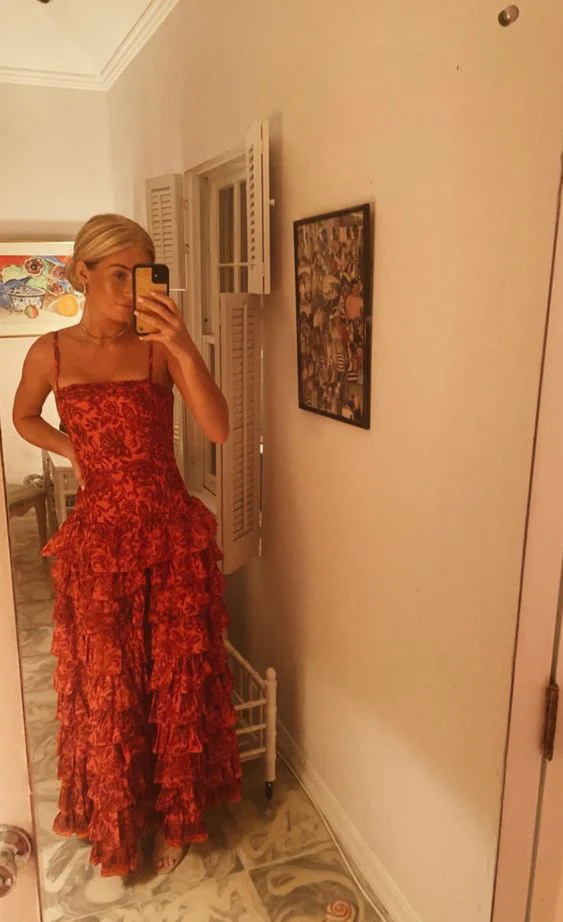 Popular Spaghetti Straps Floor Length Prom Dress New Fashion Tiered Evening Dress - VelvetHem