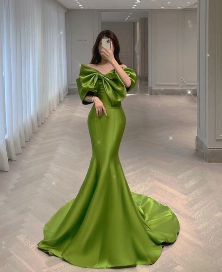 Off The Shoulder Mermaid Green Evening Party Dresses - VelvetHem