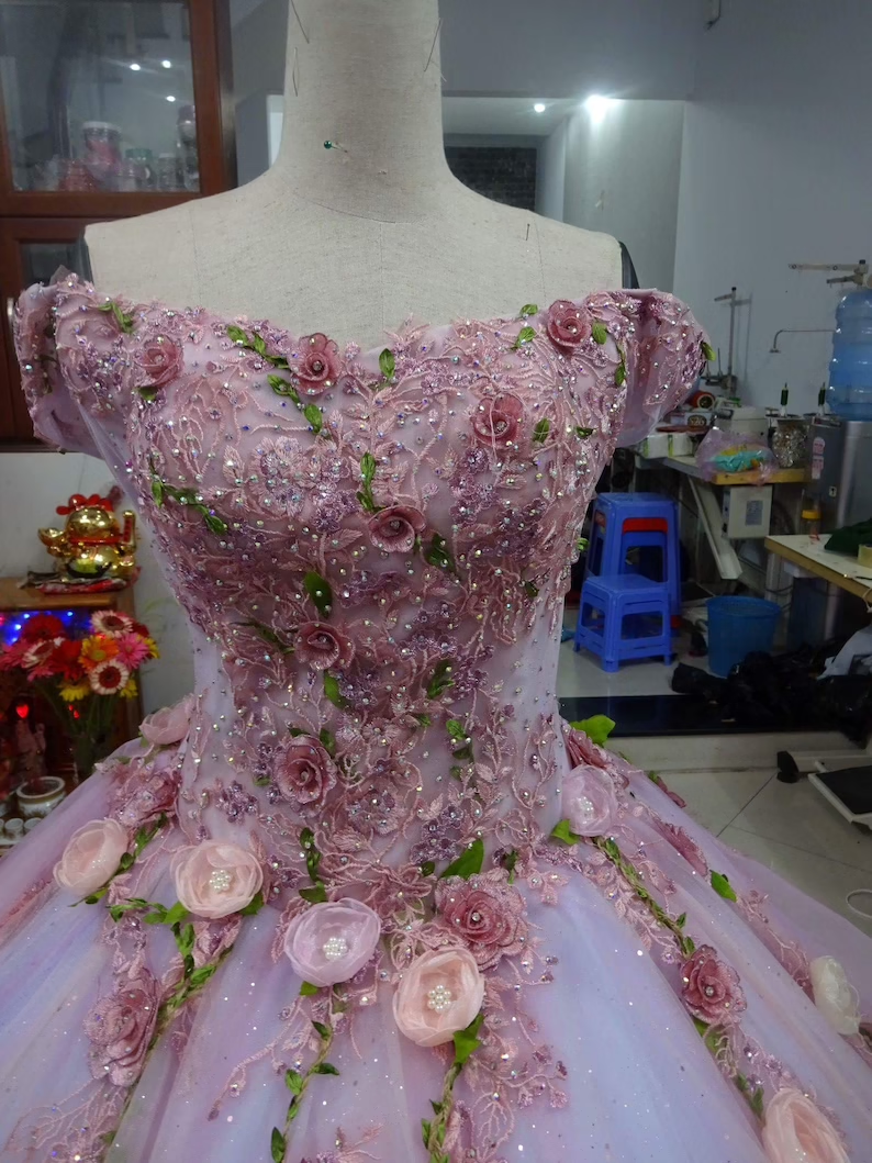 Wedding Dress Quince Gown with train Charming Prom Dress Ball Gown Evening Dress - VelvetHem