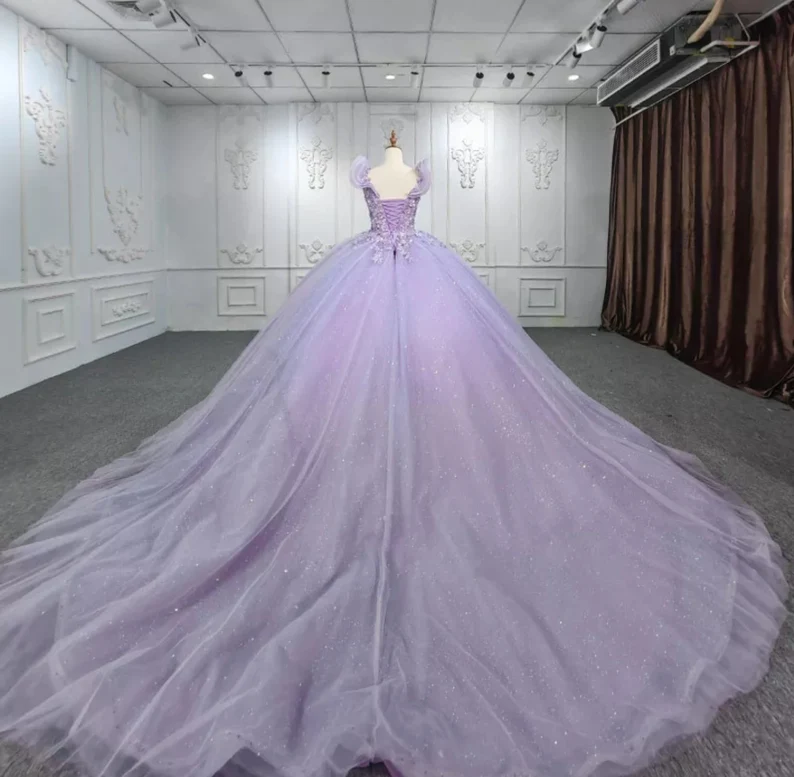 Shimmering Beaded Layered & Ruffled Deep V Neck Quincea�era Princess Ball Gown - View 2 | VelvetHem