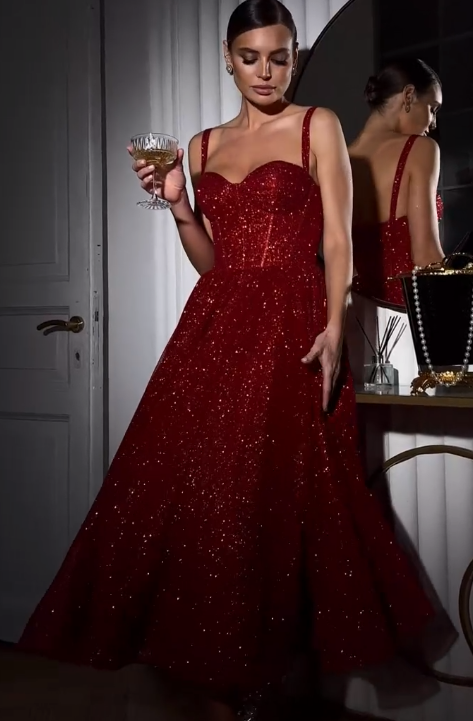 A line Burgundy Prom Dresses Midi Party Dress - VelvetHem
