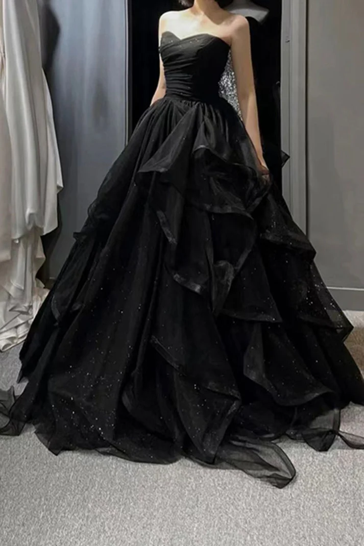 Black Sweetheart Tulle Layers Ball Gown Formal Dresses, Black Evening Dress Prom Dress