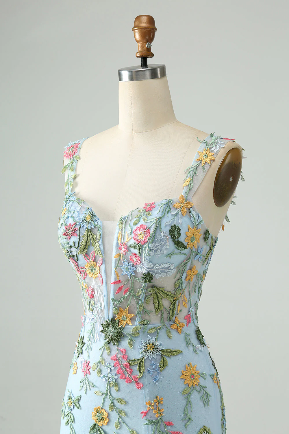 Blue Floral of the Shoulder Corset Short Homecoming Dress with Embroidery - View 3 | VelvetHem