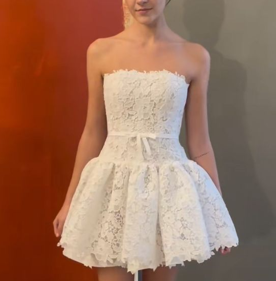 Elegant lace wedding dress for women, pleated white dress - VelvetHem