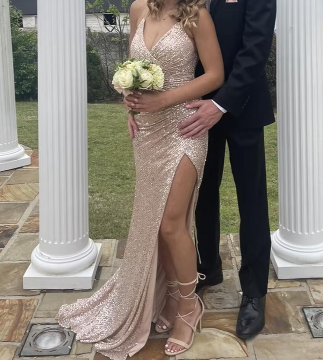 Light champagne sequin prom dresses, evening dresses,party dresses, sexy formal dress
