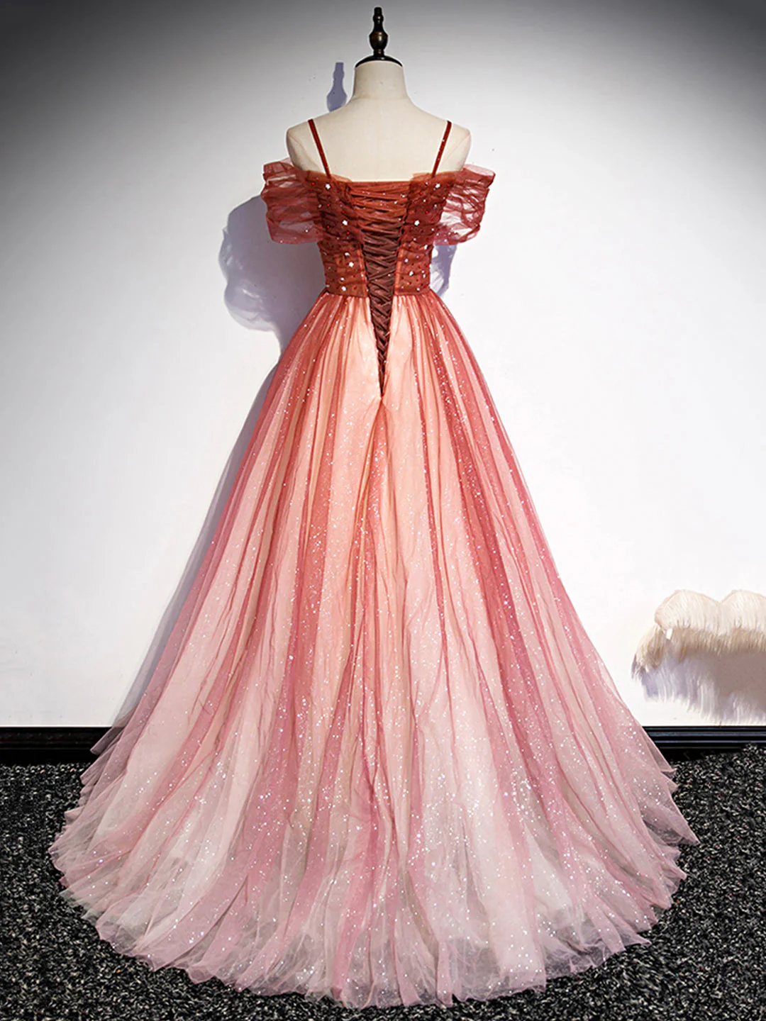Tulle Long Prom Dress, A-Line Off Shoulder Evening Dress - View 3 | VelvetHem