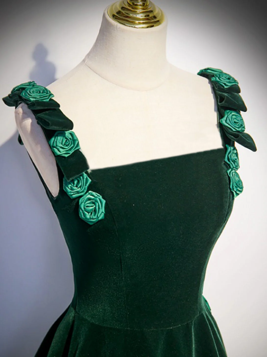 Prom Dresses,a-line Velvet Green Long Prom Dresses, Green Formal Evening Dresses - View 2 | VelvetHem