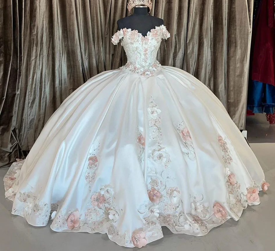 Quinceanera Dress Ball Gown 3D Flowers Appliques Lace Corset Sweet 15 16 Graduation vestidos de 15 anos - VelvetHem