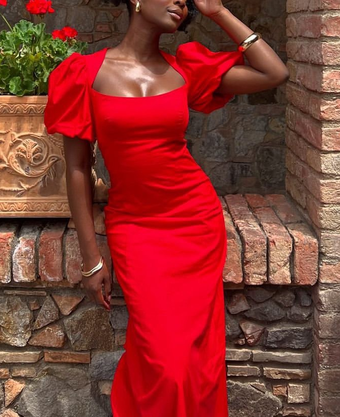 Sexy Puff Sleeves Gown Red Party Prom Evening Dress fg6056 - View 2 | VelvetHem
