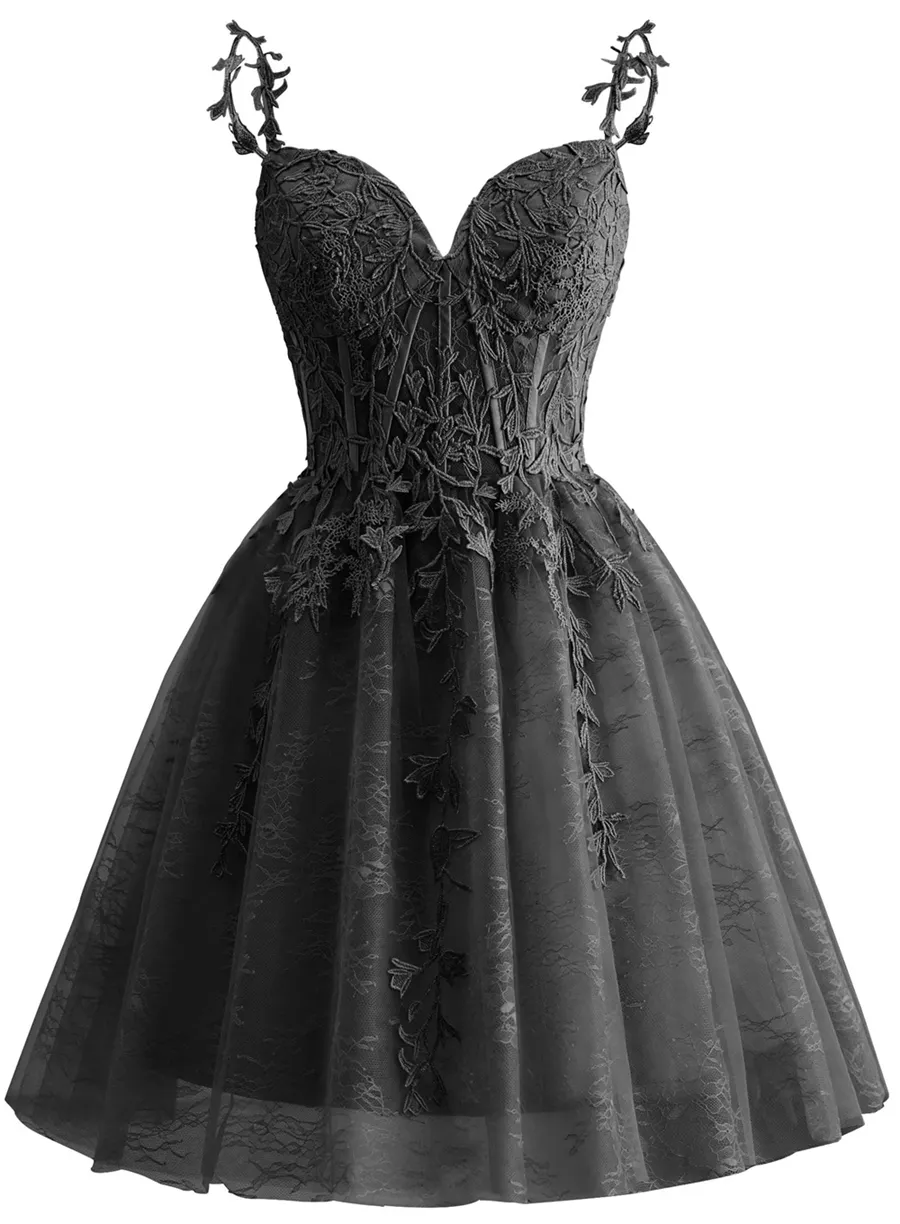 Spaghetti Strap Lace Homecoming Dresses for Teens 2024 Tulle Short Prom Dress Cocktail Gowns fg6049 - View 4 | VelvetHem