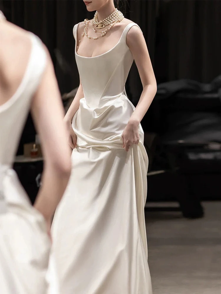 Simple Mermaid White Prom Dresses Wedding Dress fg6083 - View 2 | VelvetHem