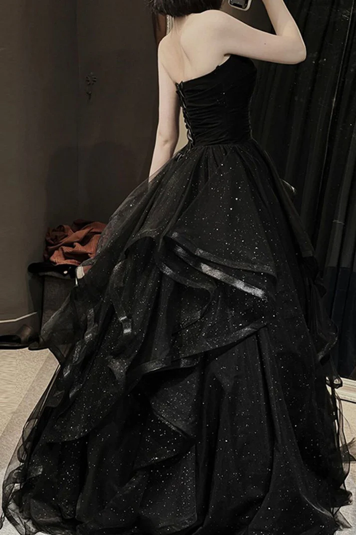 Black Sweetheart Tulle Layers Ball Gown Formal Dresses, Black Evening Dress Prom Dress