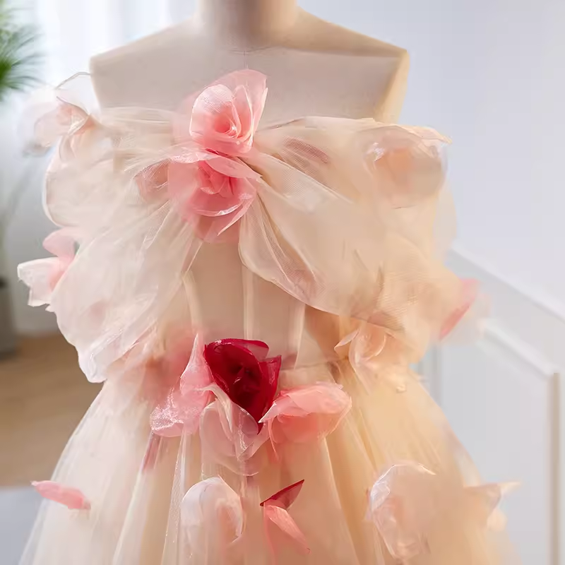 Princess Ball Gown Strapless Tulle Long Prom Dress - View 4 | VelvetHem