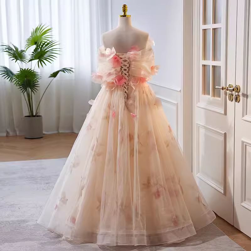 Princess Ball Gown Strapless Tulle Long Prom Dress - View 5 | VelvetHem
