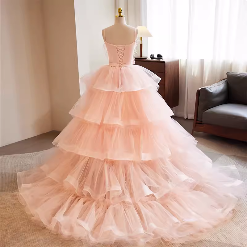 Vintage Ball Gown Straps Tulle Pink Sweet 16 Dresses - View 5 | VelvetHem