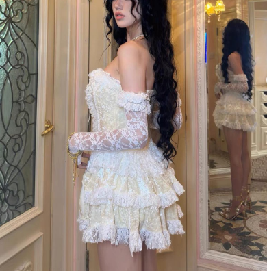 Sweet Sweetheart Neck Light Yellow Lace Layered Short Birthday Dress Formal 8th Grade Homecoming Dress