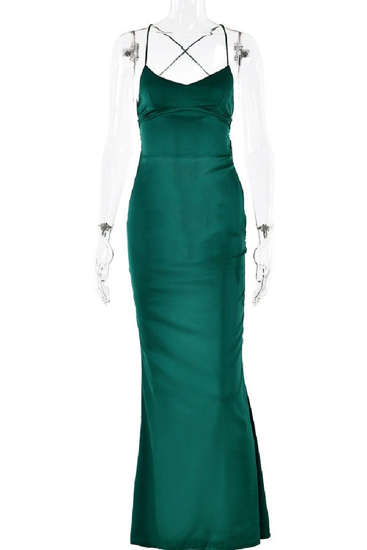 Simple Spaghetti Straps Green Satin Party Dress Mermaid Prom Dress - VelvetHem
