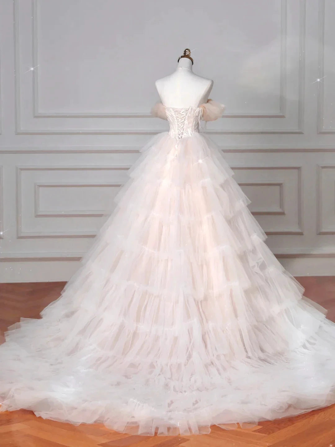 Classy Light Pink Tulle ALine Wedding Dress,Formal Prom Evening Dress (ZD13758)