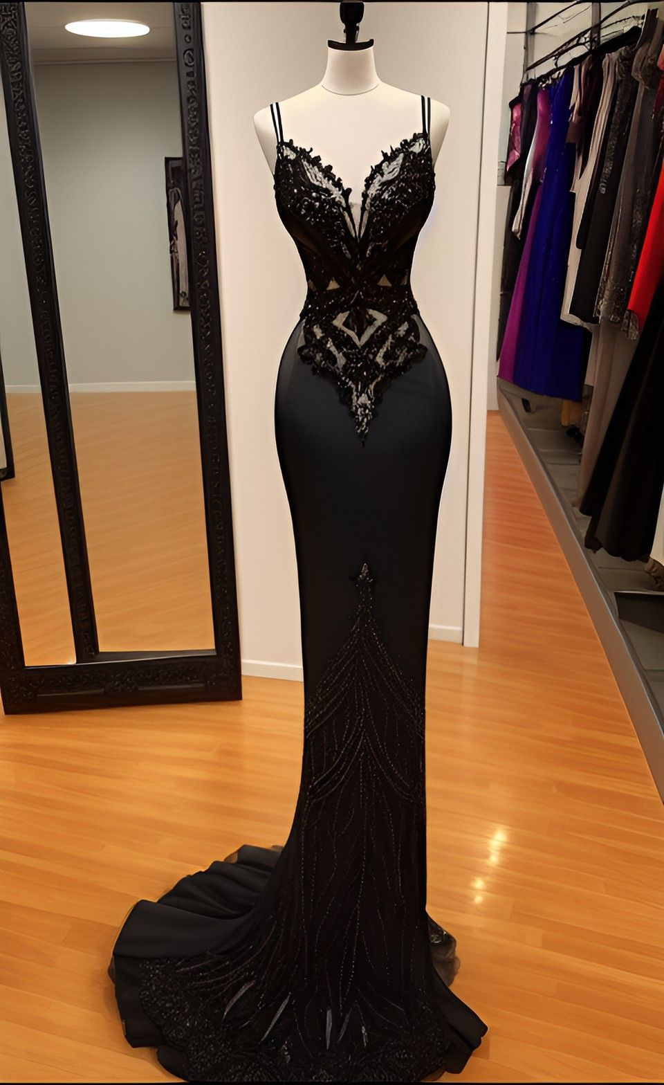 Sexy Black Spaghetti Straps Evening Dress Black Formal Dress Y4390 - VelvetHem