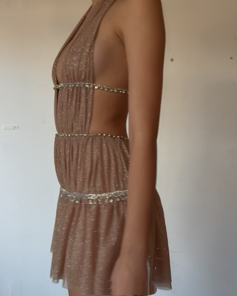 Shiny Halter Deep V Tulle Beaded Short 7th Grade Homecoming Dress Sexy Cocktail Dress - View 4 | VelvetHem