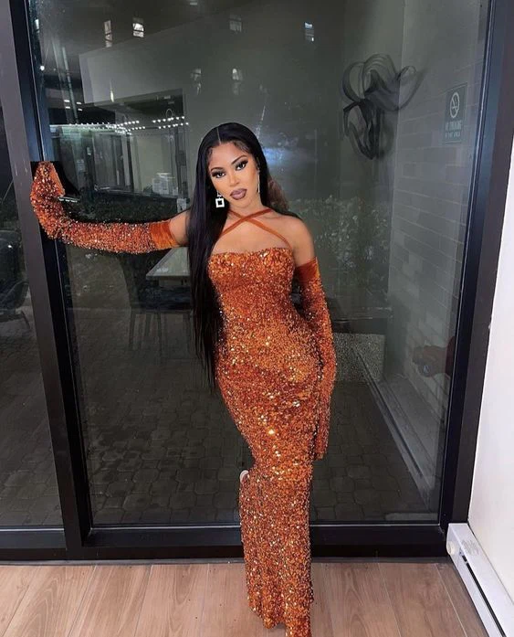 Vintage Orange Sequins Sheath Party Dress Sexy Prom Dress - VelvetHem