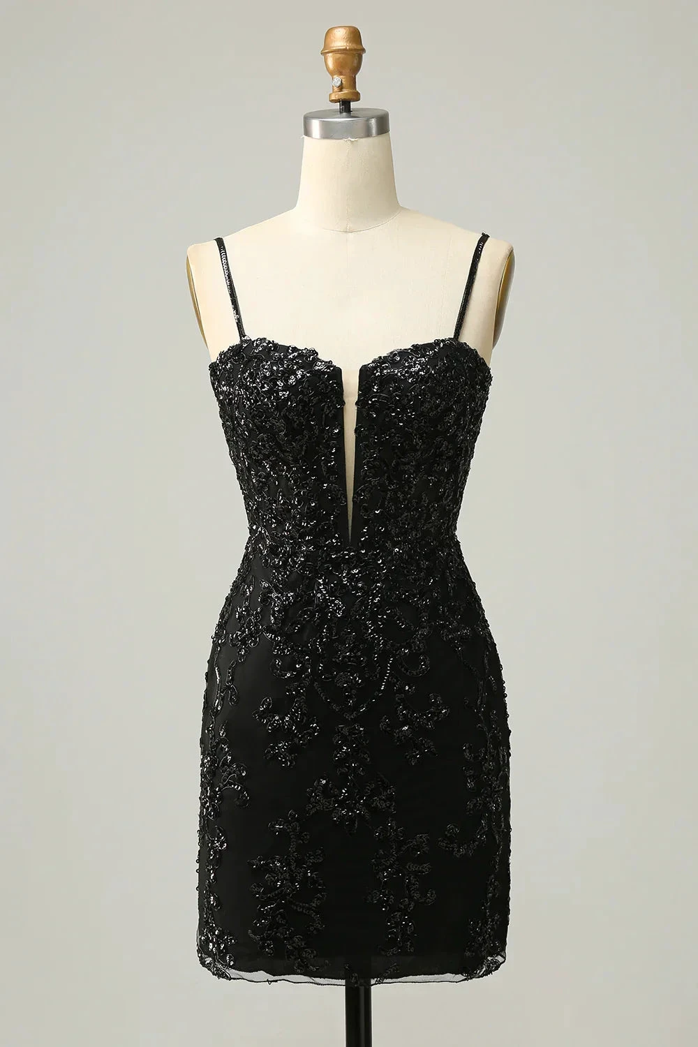Sequins Spaghetti Straps Black Short Homecoming Dress (ZD11766) - VelvetHem
