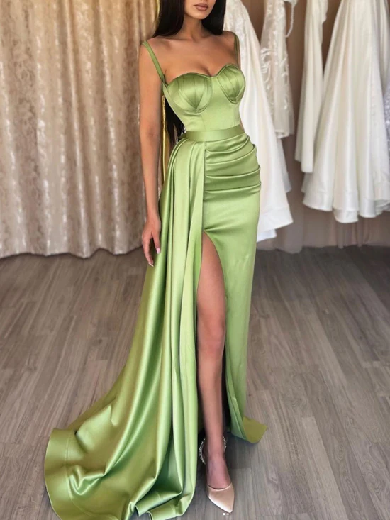 Simple sweetheart neck green formal dress, green evening dress cc87 - VelvetHem