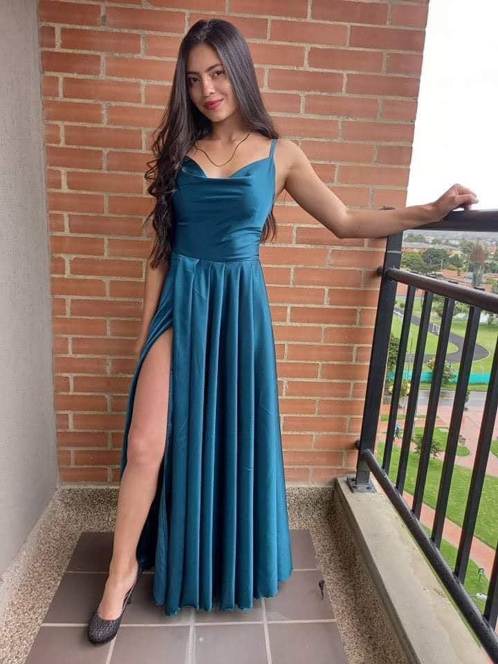Spaghetti Straps Satin Prom Dress High Slit Backless Club Party Evening Dress - VelvetHem