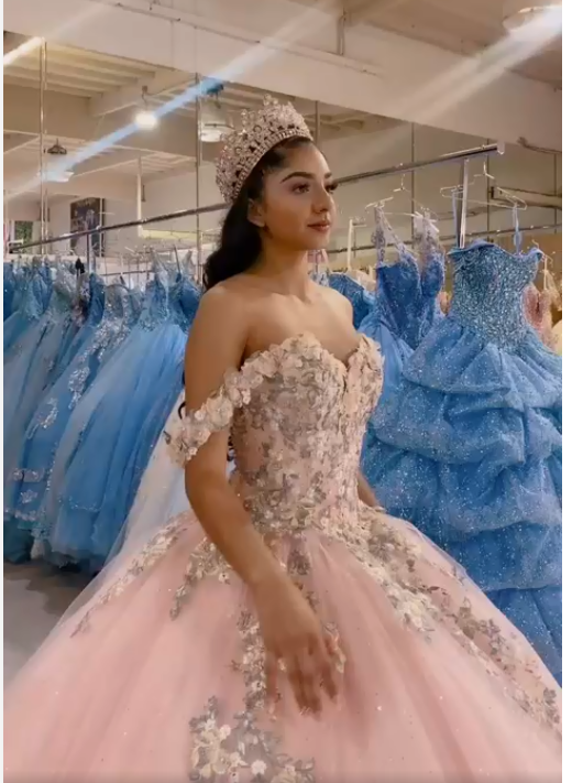 Beautiful with Floral Ball Gown Pink Sweet 16 Dress Princess Tulle Dress - VelvetHem