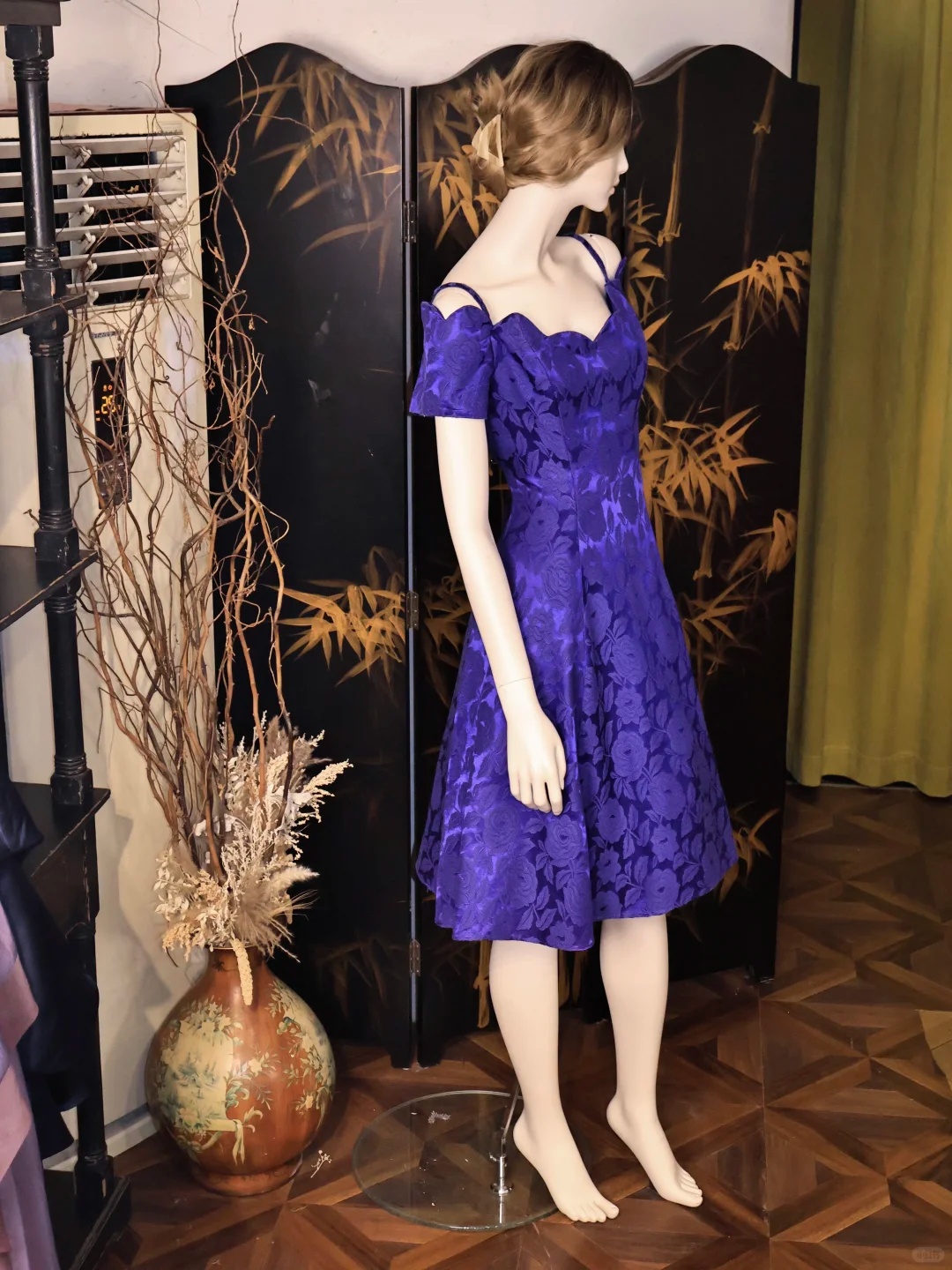Vintage Purple Satin Floral Print A Line Homecoming Dress Off Shoulder Short Birthday Outfits