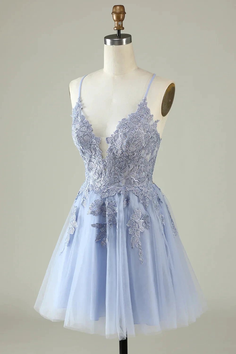 A Line Spaghetti Straps Light Purple Short Homecoming Dress with Appliques (ZD11972)