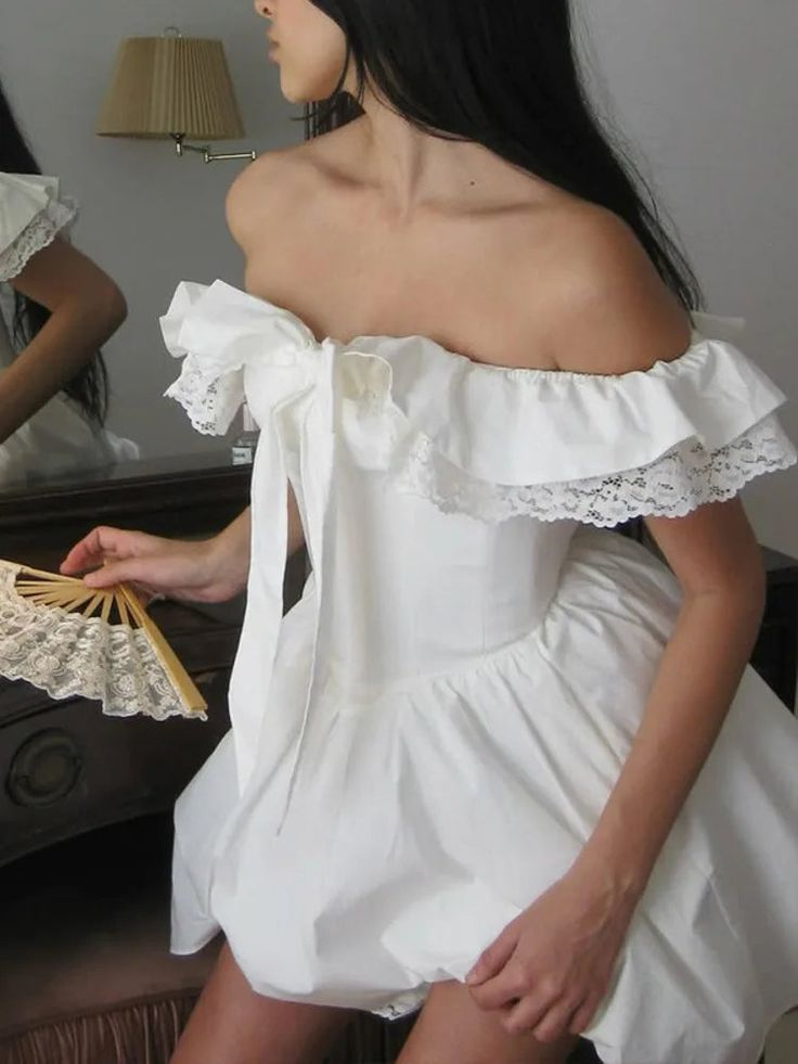 Elegant Off The Shoulder White A Line Birthday Dress 6th Grade Homecoming Dress - View 2 | VelvetHem
