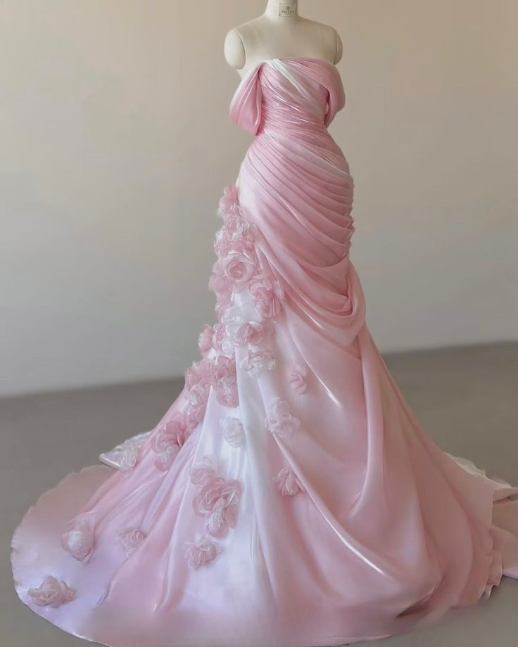 Beautiful Pink Off Shoulder Mermaid Evening Dress Prom Dress With 3D Flowers Y8291 - VelvetHem