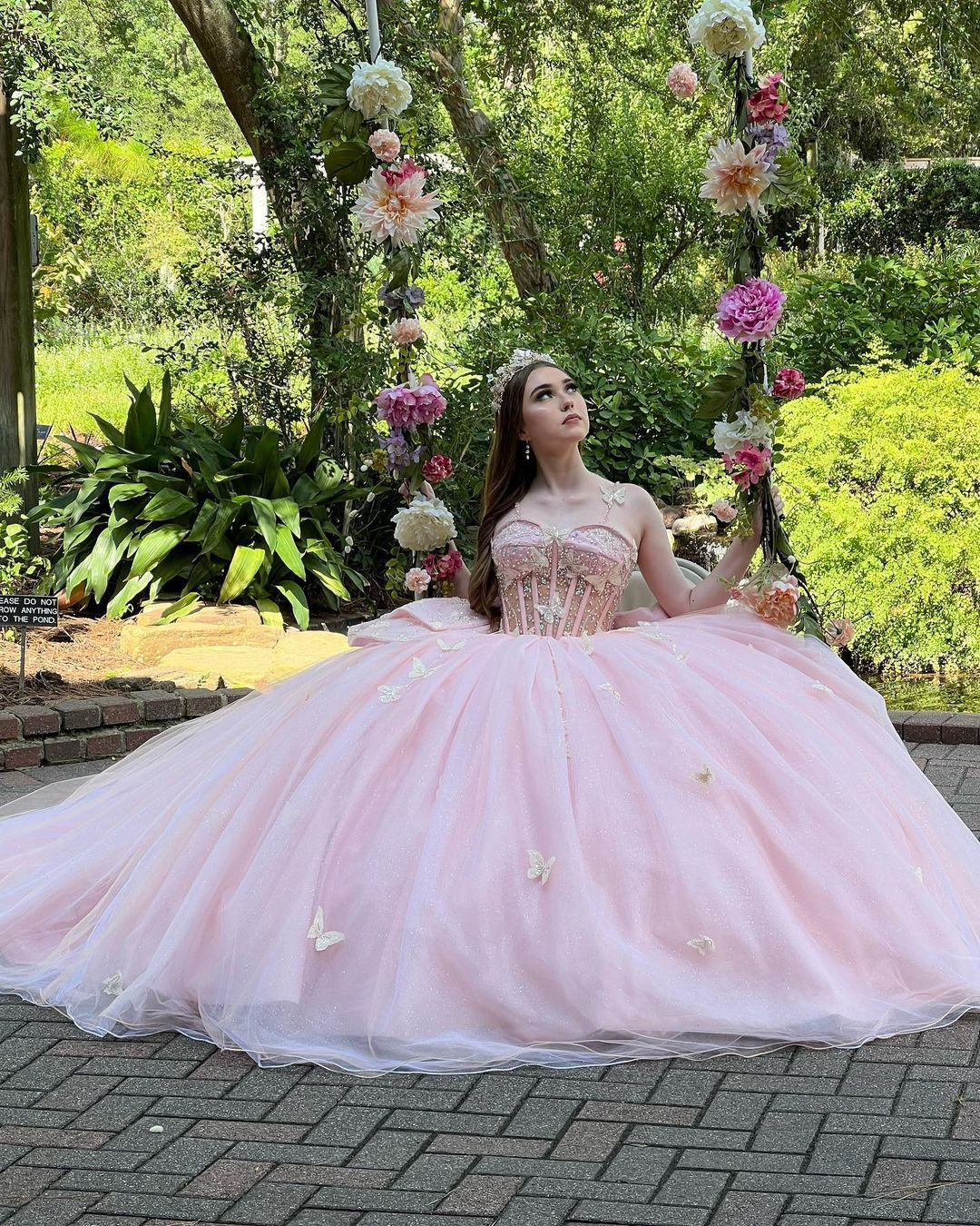 Glamorous Pink Sweet 16 Dress,Pink Ball Gown With Butterflies,Pink Tulle Princess Dress Y2336 - VelvetHem